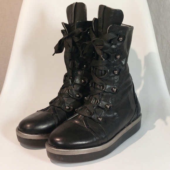 Andìa Fora black leather side-zip laced combat boots, EU41, EUC - Picture 5 of 15